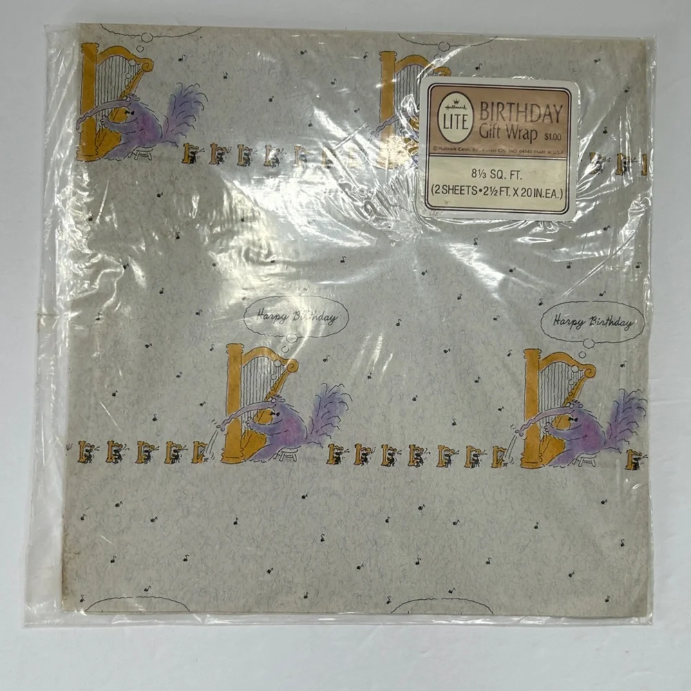 Vintage Birthday Gift Wrap Hallmark Lite Square 2 Sheets 8 1/3 Sq. Feet Total